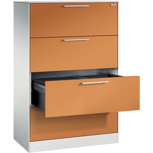 C+P Hangmappenkast ASISTO, breedte 800 mm, met 4 lades, lichtgrijs/geeloranje