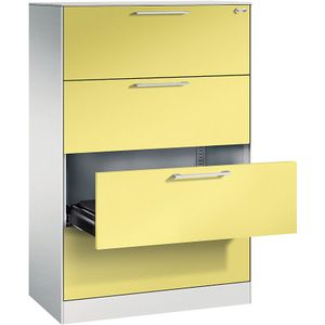 C+P Archiefkast ASISTO, hoogte 1292 mm, met 4 lades, A4 liggend, lichtgrijs/zwavelgeel