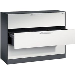 C+P Hangmappenkast ASISTO, breedte 1200 mm, met 3 lades, zwartgrijs/lichtgrijs