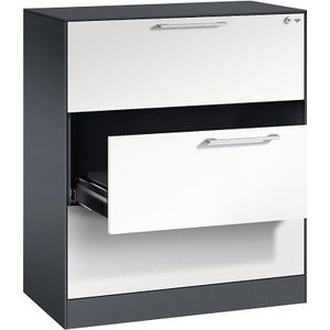 C+P Archiefkast ASISTO, hoogte 992 mm, met 3 lades, A4 liggend, zwartgrijs/wit