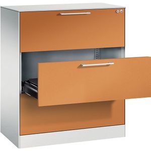 C+P Archiefkast ASISTO, hoogte 992 mm, met 3 lades, A4 liggend, lichtgrijs/geeloranje