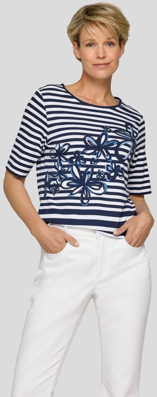 Rabe Rundhalsshirt, im Streifen-Design und mit floralem Muster