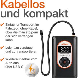 Osram 12V Compressor, 8.3bar - oplaadbaar Tire Inflator met digitaal Backlit Display