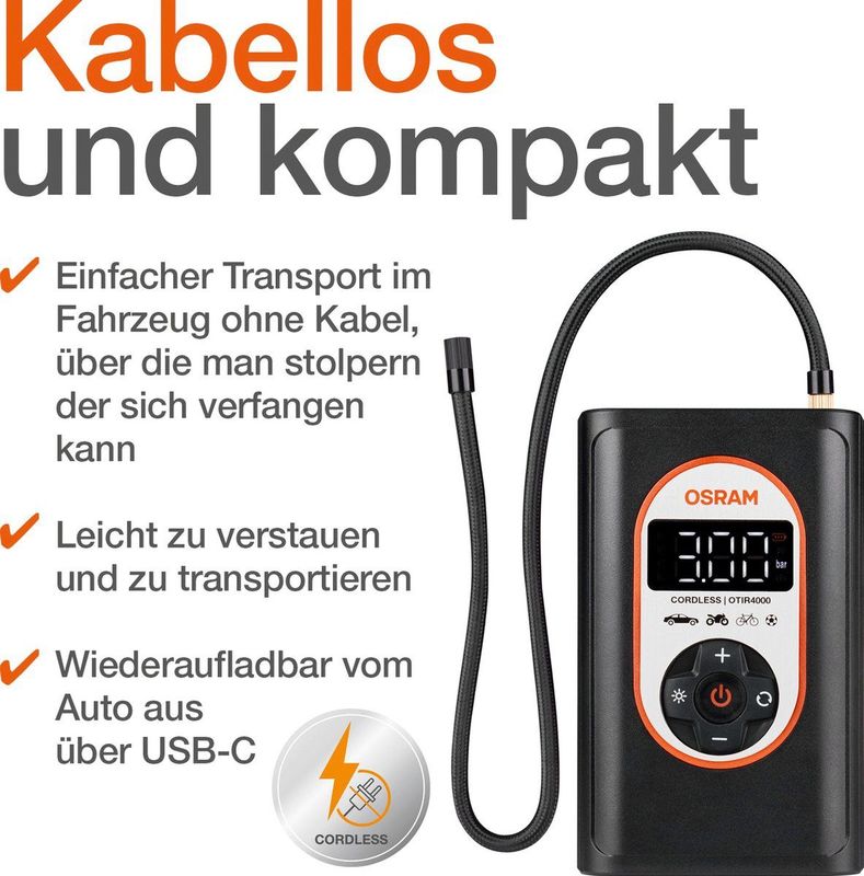 Osram - Tyreinflate 4000 - BandenPomp - Draadloos - Li-Ion-Accu