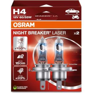 Osram - Night Breaker Laser - H4 - Set 2 Stuks - Halogeenlampen - 150% Helderder