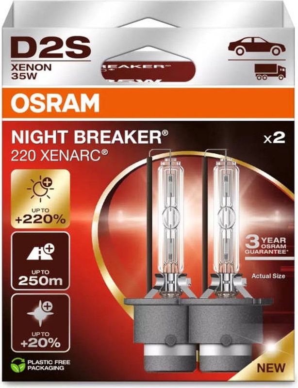 OSRAM - XENARC NIGHT BREAKER 220 - Xenon Koplamplamp - Wit - 220% Meer Helderheid, Vouwdoos (2 Lampen)