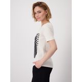 Monari - Shirt - Beige Zwart - Ronde Hals - Zonder Kraag