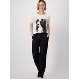 Monari - Shirt - Beige Zwart - Ronde Hals - Zonder Kraag