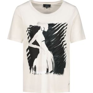 Monari - Shirt - Beige Zwart - Ronde Hals - Zonder Kraag