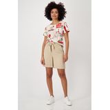 monari - Shirt - Lichtbruin - Kaki - Rood - Wit - Kwartmouw - Ronde Hals