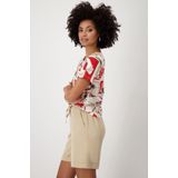 monari - Shirt - Lichtbruin - Kaki - Rood - Wit - Kwartmouw - Ronde Hals