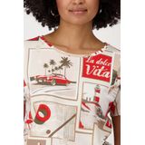 monari - Shirt - Lichtbruin - Kaki - Rood - Wit - Kwartmouw - Ronde Hals