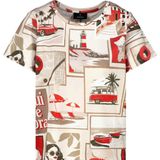 monari - Shirt - Lichtbruin - Kaki - Rood - Wit - Kwartmouw - Ronde Hals