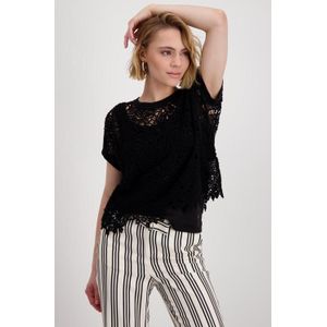 Monari Kurzarmpullover Pullover Spitze Mit Rundhalsausschnitt