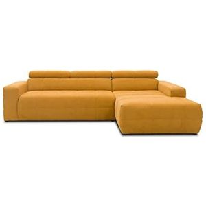 DOMO collection Brandon Hoekbank, sofa met rugfunctie in L-vorm, gestoffeerde hoek, hoekset, geel, 288 x 228 x 80 cm