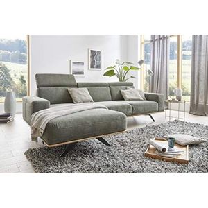 DOMO. Collection Hoekbank Lucera, functionele sofa in L-vorm, hoekbank, 259x169 cm, gestoffeerde hoek met houten frame in donkergroen