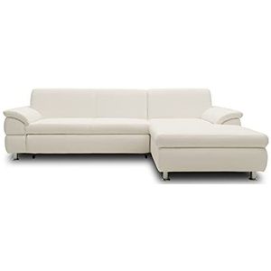 DOMO. collection Bounty Hoekbank, L-vormige hoekbank met slaapfunctie, gestoffeerde hoek, garnituur, sofa, wit, 266 x 172 x 82