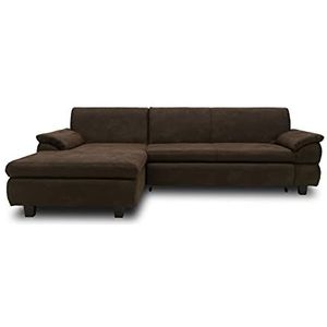 DOMO. collection Bounty Hoekbank, L-vormige hoekbank met slaapfunctie, gestoffeerde hoek, garnituur, sofa, bruin, 266x172x82