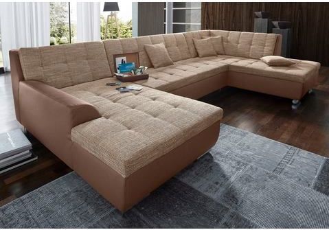 DOMO collection Wohnlandschaft Treviso incl. Zierkissen, moderne Steppung, XXL: B/T/H: 364/201/83 cm, wahlweise mit Bettfunktion, in vielen Bezugsarten auch in Cord U-Form