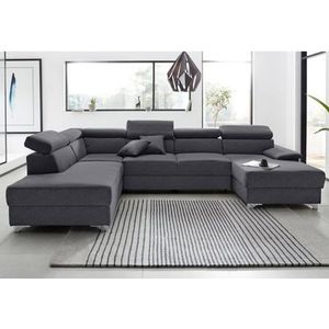 DOMO collection Wohnlandschaft »Mira, inklusive Kopfteilverstellung für mehr Wohlfühlkomfort, U-Form«, wahlweise mit Bettfunktion und Bettkasten, elegant und modern