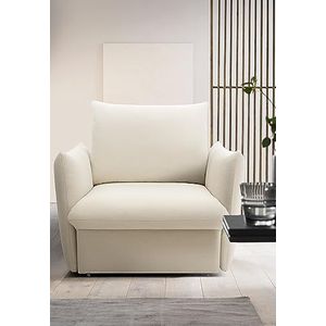 DOMO Collection Cloud Box fauteuil met slaapfunctie en boxspringvering, bank met bedlade, gestoffeerde stoel, enkele stoel, crème, 120