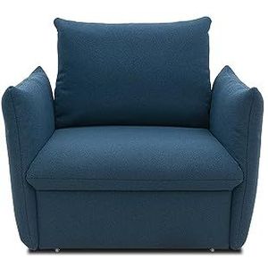 DOMO Collection Cloud Box fauteuil met slaapfunctie en boxspringvering, bank met bedlade, gestoffeerde stoel, enkele stoel, blauw, 120