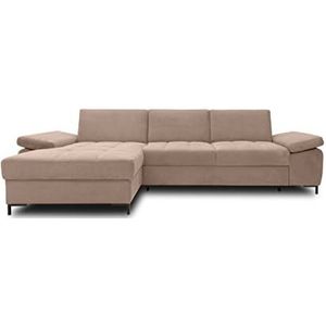 DOMO Collection Curacao Hoekbank, hoekbank met binnenvering, bank met armleunfunctie in L-vorm, koffie, 160 x 297 cm