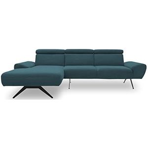 DOMO Collection Curvelo hoekbank, hoekbank in L-vorm, incl. rugfunctie, L-sofa in zwevende look, gestoffeerde meubelbank, petrol, 156 x 268 cm