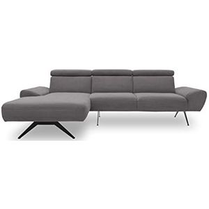 DOMO Collection Curvelo hoekbank, hoekbank in L-vorm, incl. rugfunctie, L-sofa in zwevende look, gestoffeerde meubelbank, donkergrijs, 156 x 268 cm