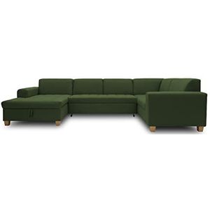DOMO. collection Sugar Woonlandschap, sofa, bank, gestoffeerde set, moderne U-vorm, groen, 162 x 333 x 199 cm