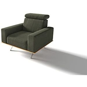 DOMO. collection Rosario fauteuil, gestoffeerde stoel met nekfunctie en houten krans, televisiestoel, gestoffeerd, donkergroen, 86x98x81 cm