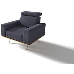 DOMO. collection Rosario fauteuil, gestoffeerde stoel met nekfunctie en houten krans, televisiestoel, gestoffeerd, donkerblauw, 86x98x81 cm