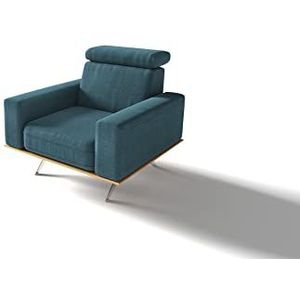 DOMO. collection Rosario fauteuil, gestoffeerde stoel met nekfunctie en houten krans, televisiestoel, gestoffeerd, turquoise, 86 x 98 x 81 cm