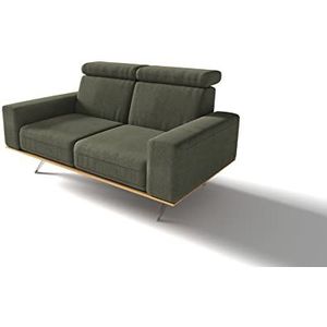 DOMO. collection Rosario sofa, 2-delige set met nekfunctie en houten krans, 2-zits bank, gestoffeerde set, donkergroen, 164x98x81 cm