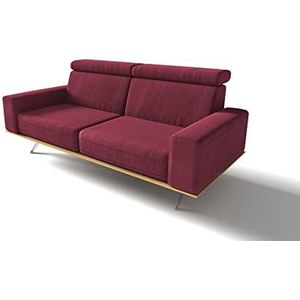 DOMO. Collection Rosario sofa, 2,5 zitsbank met nekfunctie en houten krans, 2,5 zitsbank, 204x98x81 cm, bekleding in bordeaux rood