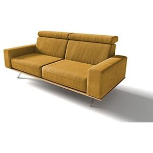 DOMO. collection Rosario sofa, 2,5-delige set met nekfunctie en houten krans, zitbank bank, bekledingsgarnituur, geel (mosterd), 204x98x81 cm