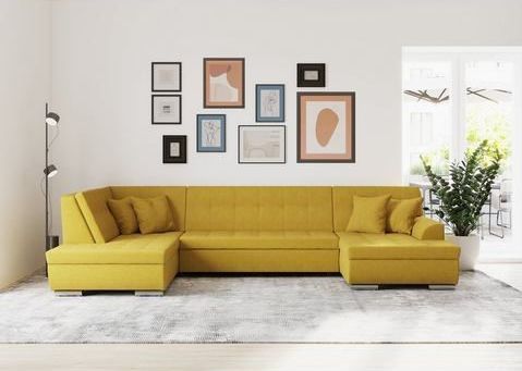 DOMO collection Wohnlandschaft »Treviso incl. Zierkissen, moderne Steppung, XXL: B/T/H: 364/201/83 cm«, wahlweise mit Bettfunktion, in vielen Bezugsarten auch in Cord U-Form