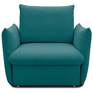 DOMO. collection Cloud Box fauteuil met slaapfunctie en boxspringvering, bank met uittrekbaar bed, gestoffeerde stoel, enkele stoel, turquoise, 120 x 97 x 100 cm