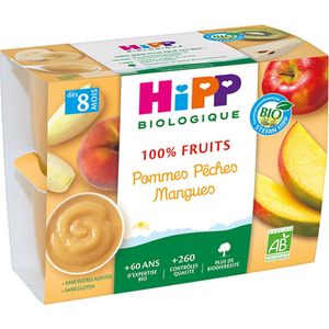 HiPP 100% Fruit Appel Perzik Mango van 8 Maanden Biologisch 4 Potten