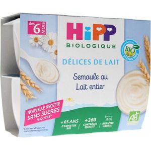 HiPP Délices de Lait Semoule au Lait Entier Vanaf 6 Maanden Biologisch 4 Potten