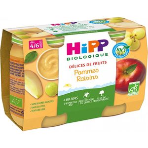 HiPP Fruit Delights Appel Druiven Vanaf 4/6 Maanden Biologisch 2 Potten