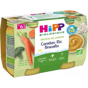 HiPP Garden Delights Baby Wortelen Rijst Broccoli Vanaf 6 Maanden Biologisch 2 Potten