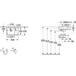 Villeroy & Boch O.Novo Fontein Zonder Overloop Bak Links Met Kraangat Rechts 36x25x14,5 cm Wit