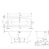 Ligbad villeroy & boch oberon duobad quaryl 170x75 cm met poten inclusief overloopcombinatie stone white