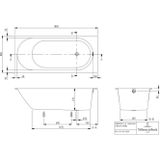 Ligbad villeroy & boch oberon quaryl 180x80 met poten inclusief overloopcombinatie wit alpin