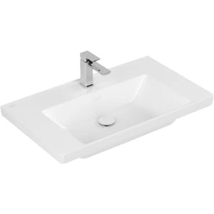 Wastafel villeroy & boch subway 3.0 met ceramicplus 1 kraangat zonder overloop 80x47x16.5 cm stone white