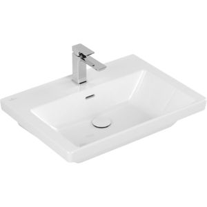 Wastafel villeroy & boch subway 3.0 met ceramicplus 1 kraangat met overloop 65x47x16.5 cm wit alpin