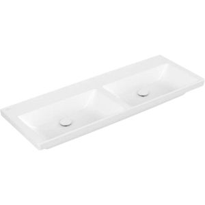 Wastafel villeroy & boch subway 3.0 dubbele wasbak met cerampicplus zonder kraangat zonder overloop 130x47x16.5 cm stone white