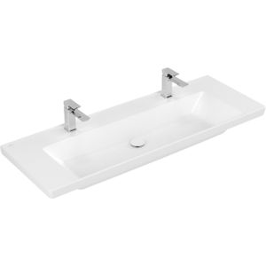 Wastafel villeroy & boch subway 3.0 met ceramicplus 2 kraangaten met overloop 130x47x16.5 cm stone white