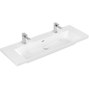 Wastafel villeroy & boch subway 3.0 met ceramicplus 2 kraangaten met overloop 130x47x16.5 cm wit alpin